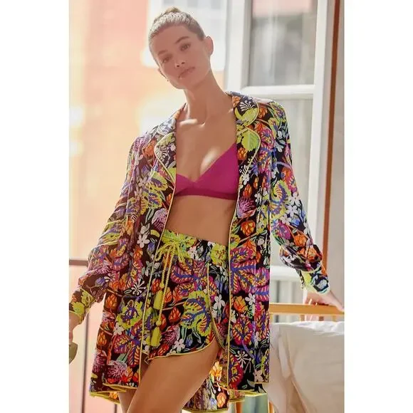 Marcos Navarro Anthropologie Flannel Sleep Shorts Women’s XXS Tropical Tassels‎ - Picture 5 of 11